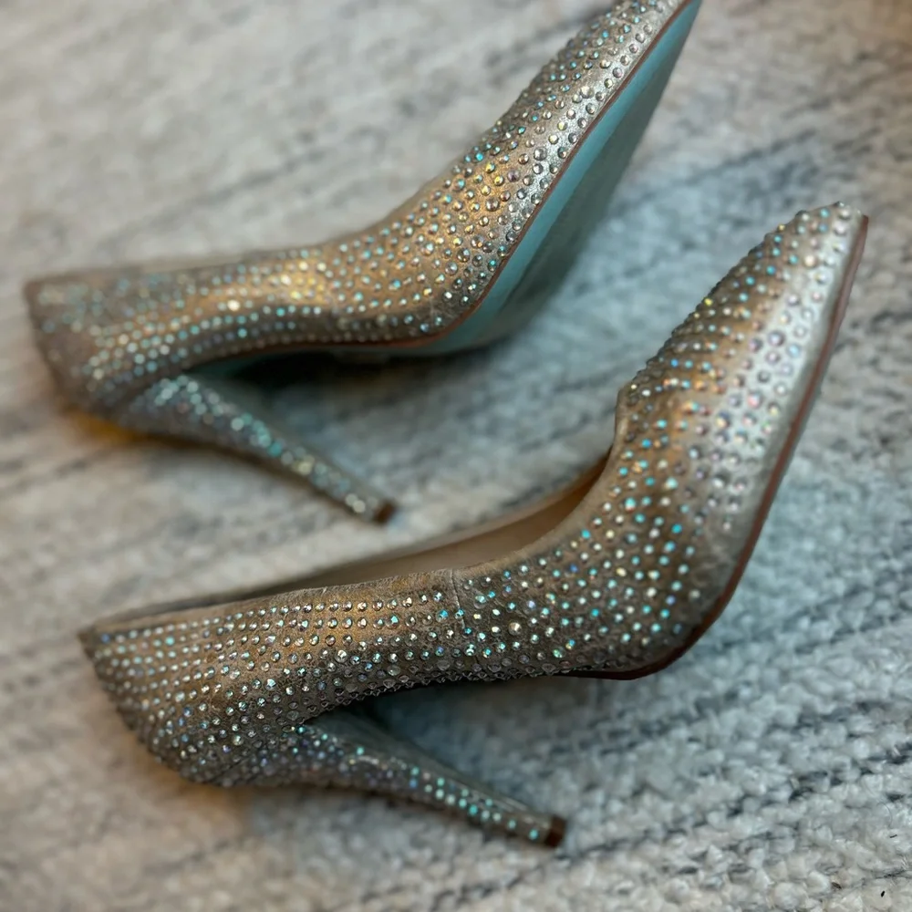 Betsey Johnson Gold Crystal Rhinestone Sparkle Stiletto Pumps Heels Sz 10 Prom⁠